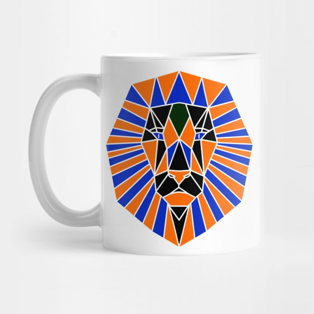 ORANGE Blue Geometric Lion Head by SartorisArt1